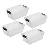 5Five opberg kist met deksel - 4x - Box - 4 liter - 29 x 19 x 12 cm - kunststof - transparant