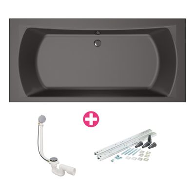 Ligbad Xenz Robijn | Inbouw | 180x80 cm | Incl.Badafvoer | Met overloop | Acryl | Antraciet mat