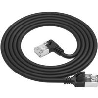 ACT Zwarte 2 meter U/FTP CAT6A LSZH Slimline patchkabel met RJ45 connectoren recht naar 90° haaks r