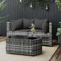 3-delige Loungeset met kussens poly rattan grijs - thumbnail