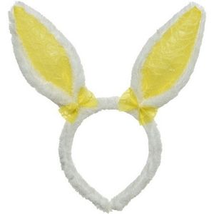 Wit/geel konijnen/hazen oren diadeempje 24 cm   -