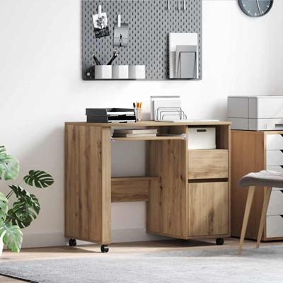 Bureau met Wielen artisanaal eikenkleurig 91 x 50 x 77 cm