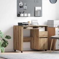 Bureau met Wielen artisanaal eikenkleurig 91 x 50 x 77 cm