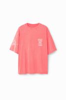 Relaxed T-shirt met acid wash - RED - M