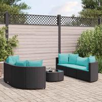 7-delige Loungeset met kussens poly rattan zwart