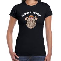 Jaren 60 Flower Power verkleed shirt zwart met hippie dames - thumbnail