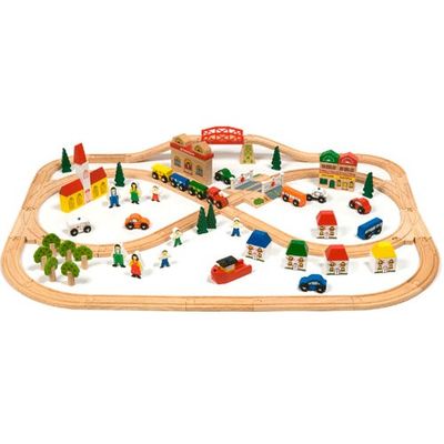 Houten treinset stad en land, 101-delig