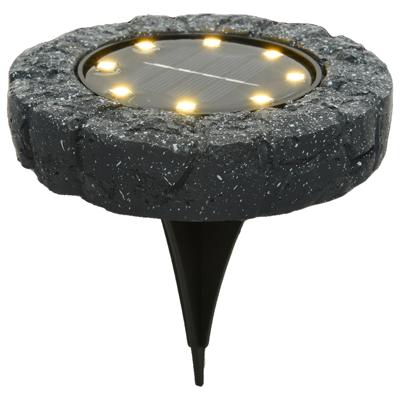Lumineo Solar grond prikspot/tuinspot - LED - kunststeen - steengrijs - warm wit - 11 x 2 cm