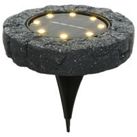 Lumineo Solar grond prikspot/tuinspot - LED - kunststeen - steengrijs - warm wit - 11 x 2 cm