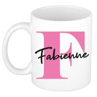 Naam mok Fabienne - roze - wit - keramiek - 300 ml - verjaardag/cadeau beker