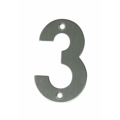 AMIG Huisnummer 3 - massief Inox RVS - 10cm - incl. bijpassende schroeven - zilver