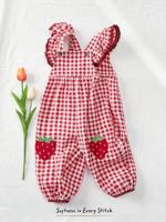 Bon&Bon Baby Girl Strawberry Pattern Square Neck Ruffle Trim Jumpsuit Multicolor / 9-12M