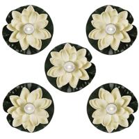 5x waterlelie met led-licht - wit - d13 cm - kunststof - drijvend - werkt op batterijen