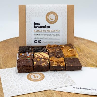 Ramadan Mubarak Mini's Box - 12 Brownies Per Post - Brievenbus Pakket - 12 smaken - Ramadan - Iftar Eten - Fijne Ramadan- Cadeau - Halal Brownies