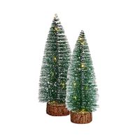 Kleine/mini decoratie kerstboompjes set van 2x st met licht 25-30 cm - Kerstdorpen - thumbnail