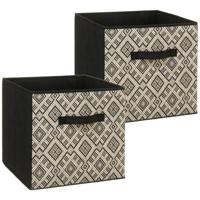 5Five Opbergmand - Set van 2x stuks - kastmand - 29 liter - zwart/creme - polyester - 31 x 31 x 31 c