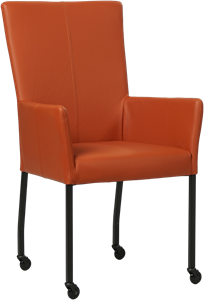 Cognac leren moderne eetkamerstoel Deal - met armleuning poot vierkant zwart met wiel - Toledo Leer Cotto (cognac leer)
