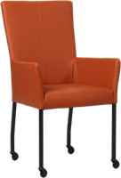 Cognac leren moderne eetkamerstoel Deal - met armleuning poot vierkant zwart met wiel - Toledo Leer Cotto (cognac leer)
