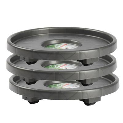 PlasticForte Plantenonderzetter - Set van 3x stuks - rond - 34 cm - antraciet - multiroller voor kam