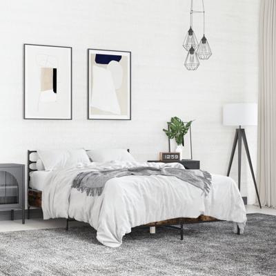Bedframe bewerkt hout metaal gerookt eikenkleurig 135x190 cm