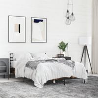 Bedframe bewerkt hout metaal gerookt eikenkleurig 135x190 cm
