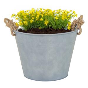 Mega Collections plantenpot/bloempot Old Rope - zink - zilver - D35 X H25 cm - IJzeren emmer / teil