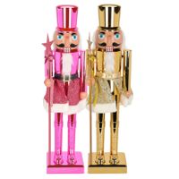 Notenkraker decoratie figuur beelden - set 2x st - 60 cm - goud en roze - kunststof