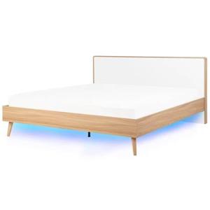 Beliani-SERRIS -Tweepersoonsbed LED-Lichte houtkleur-180 x 200 cm-MDF