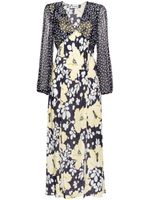 Rixo Melanie zijden midi-jurk - Blauw - thumbnail