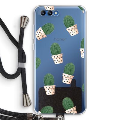 Cactusprint roze: Honor 10 Transparant Hoesje met koord
