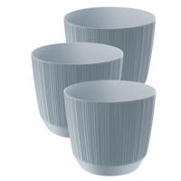 Prosperplast Plantenpot - 3x stuks - stripe - steengrijs - D17xH15 cm