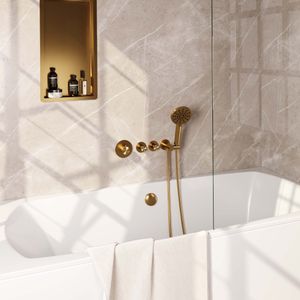 Brauer Gold Carving inbouw badkraan met badvulcombinatie en 3 standen handdouche geborsteld messing PVD