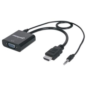 Manhattan 151559 HDMI / Jackplug / VGA Adapter [1x HDMI-stekker - 1x VGA-bus, Jackplug female 3,5 mm] Zwart 0.26 m