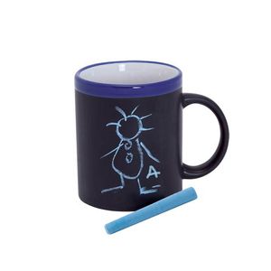 Set van 8x stuks krijt mokken in het blauw - beschrijfbare koffie/thee mokken/bekers