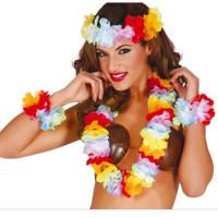 Hawaii krans/slinger set - Tropische/zomerse kleuren mix - Hoofd/polsen/hals slingers - thumbnail