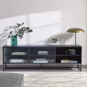 Kave Home TV-meubel Trixie Zwart metaal met glas,  180cm