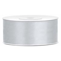Partydeco Cadeaulint - zilver - 2,5 cm x 25 meter - satijn - sierlint - inpakken - decoratie