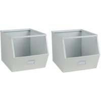 Urban Living Stapelbare opbergmand - 4x - Open Metal Box - 23 x 32 x 21 cm - metaal - wit