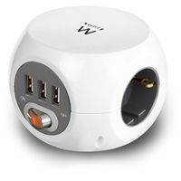 Kubusvormige stekkerdoos 3x inclusief 3 USB-poorten, 1.5m Stekkerdoos