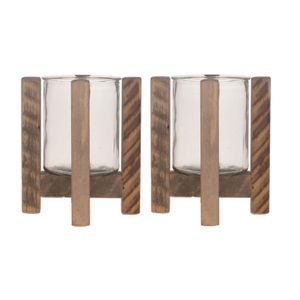 2x Houten theelichthouders/waxinelichthouders 21 cm