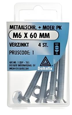 M.schroef moer pk m6x60mm 4st - Deltafix