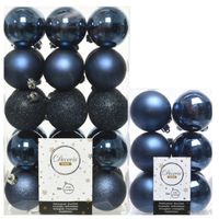 Decoris kerstballen 42x stuks donkerblauw 6 cm kunststof - Kerstbal - thumbnail