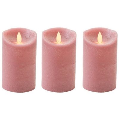 3x Antiek roze LED kaars / stompkaars met bewegende vlam 12,5 cm