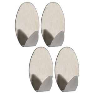 Plakhaakjes ovaal - 4x stuks - 3 x 2,5 x 5 cm - Zelfklevende ophang haakjes - RVS - zilver