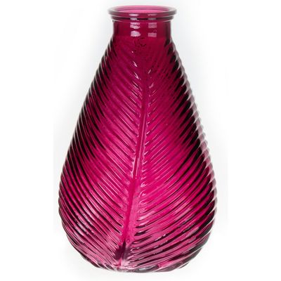 Bloemenvaas - paars - transparant glas - D14 x H23 cm