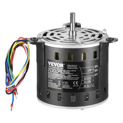 VEVOR 1/2 HP ventilatormotor, 220 V, 2,6 Ampère, 1300 tpm, 3 snelheden (1300/1100/800 tpm), asdiameter 10 mm, aslengte 20 mm, rood. Linksom draaiend vanaf het uiteinde van de as, incl. CBB60 15 μF/450 V condensator