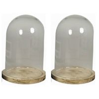 2x Presentatie stolpen van glas op houten bord 22 cm - Decoratieve stolpen - thumbnail