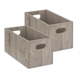 Set van 2x stuks opbergmand/kastmand 7 liter grijs/greywash van hout 31 x 15 x 15 cm