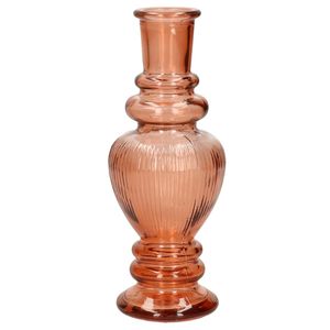 Bloemenvaas Venice - voor kleine stelen/boeketten - gekleurd glas - ribbel oranje - D5,7 x H15 cm