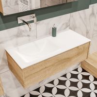Mondiaz Lush Cloud badmeubel eiken licht 100 cm 1 lade solid surface enkele spoelbak links zonder kraangat